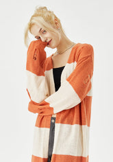 MessAgeLab-Women's retro lazy wind sweater jacket long knitted striped cardigan autumn and winter casual and versatile